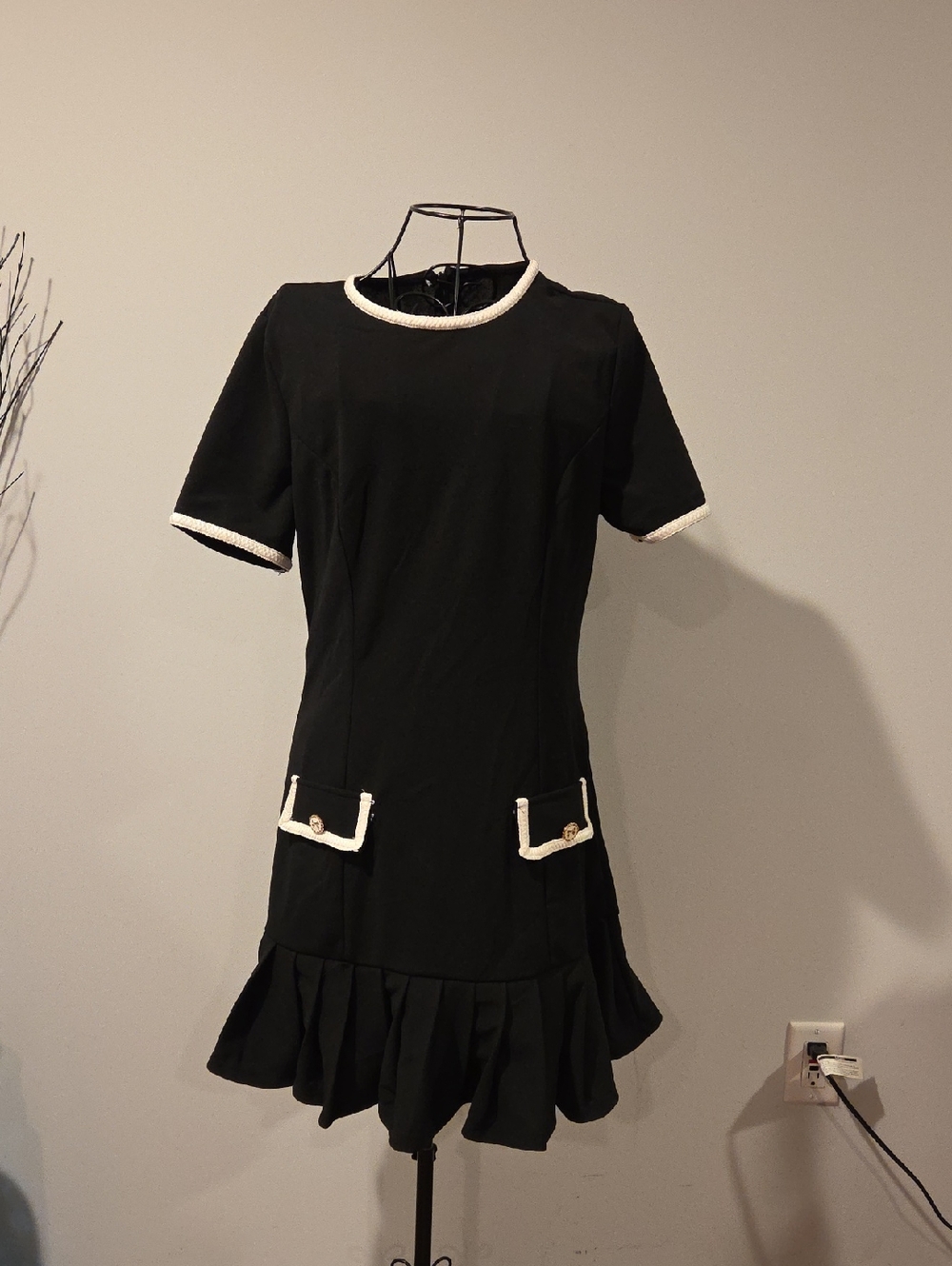 Wink Black Mini Dress with Cream Trim